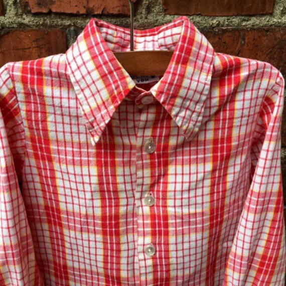 Boys vintage shirt, red plaid, long sleeve, butto… - image 5