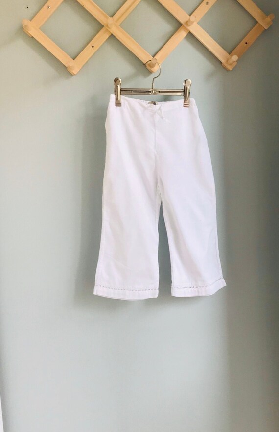 Baby vintage pants, girls, white cotton linen - image 1