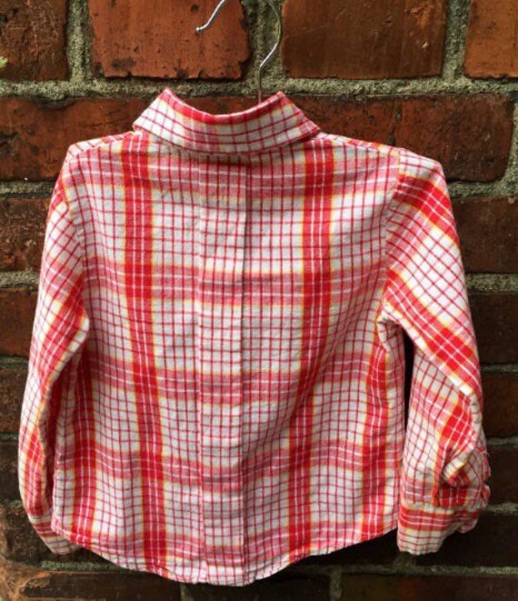 Boys vintage shirt, red plaid, long sleeve, butto… - image 7