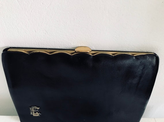 Ladies vintage black leather clutch/evening bag/p… - image 2