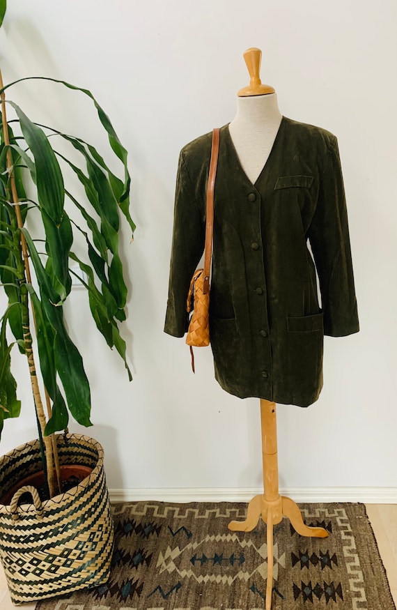 Ladies vintage jacket, dark green velveteen / velv