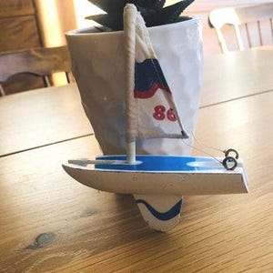 Vintage wooden sailboat, nautical decor, nursery decor