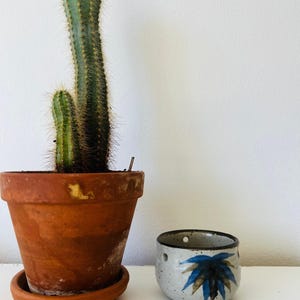 Ceramic Hanging Pot, Vintage Boho Plant Holder - Tea Light, Indoor Garden, Three-Hole Blue Stoneware