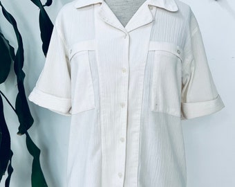 Ladies vintage white cotton blouse, natural, 1980s, oversize