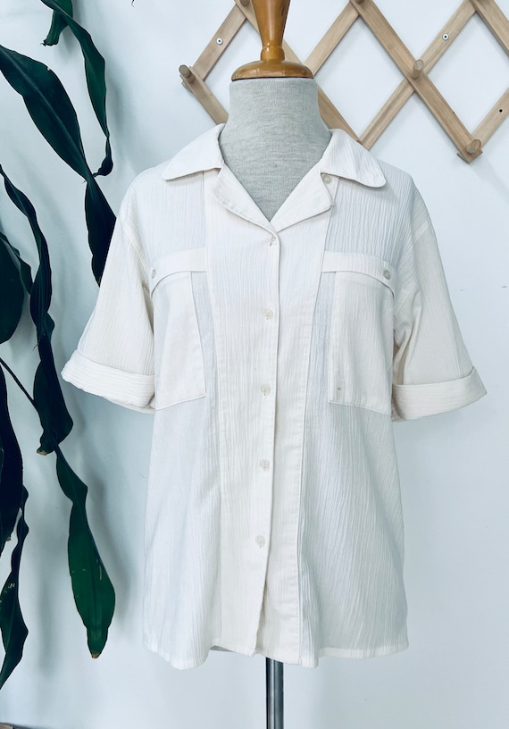 Ladies vintage white cotton blouse, natural, 1980s