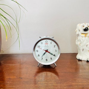 Vintage alarm clock, blue, metal, Five Rams