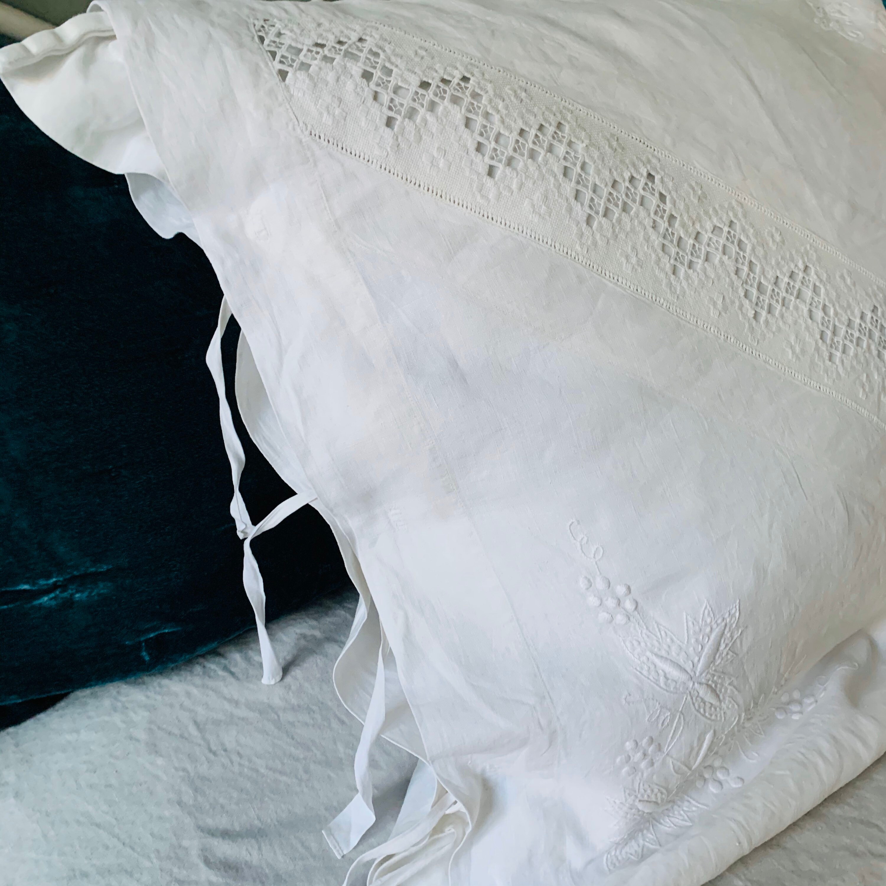 Set of two white vintage pillow cases cotton lace romantic Etsy