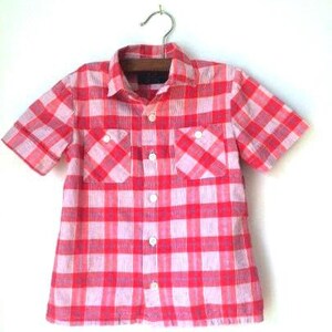 Vintage boys shirt, red plaid, short sleeve