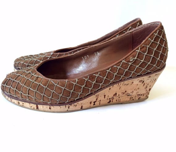 Ladies vintage shoes, brown suede leather, peep t… - image 4