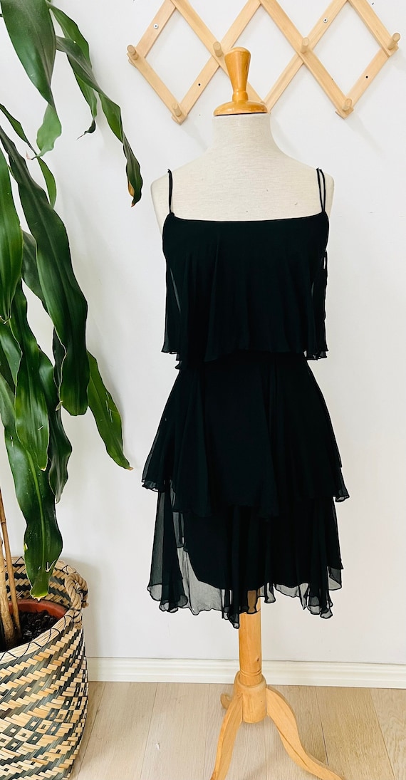 Vintage black dress, tiered, sheer, flapper, sleev