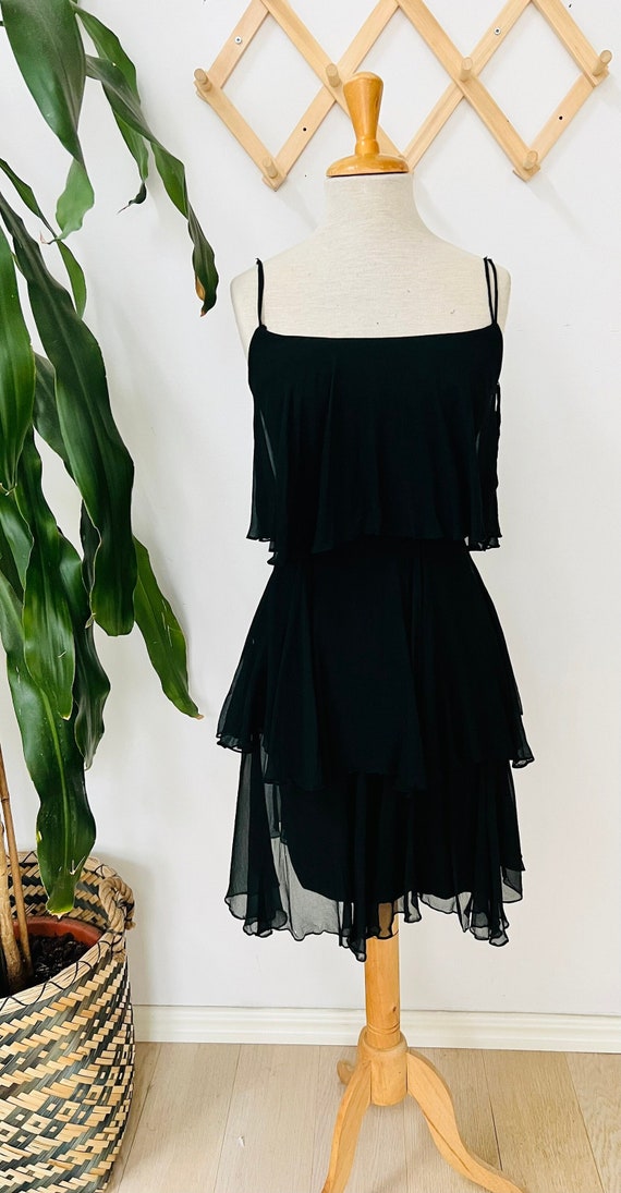 Vintage black dress, tiered, sheer, flapper, slee… - image 1
