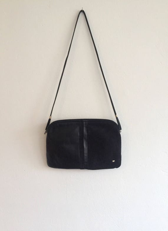 Vintage 1980s purse, black, suede, leather