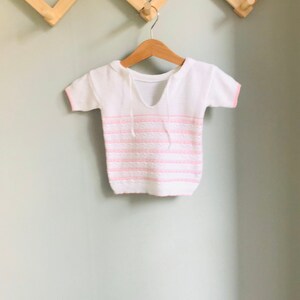 Baby girls top, vintage pink white striped shirt / sweater