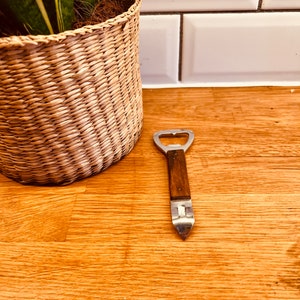Vintage bottle opener, midcentury, teak wood, metal