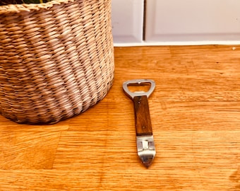 Vintage bottle opener, midcentury, teak wood, metal