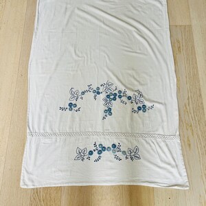 Vintage baby duvet cover, blue white embroidered flowers