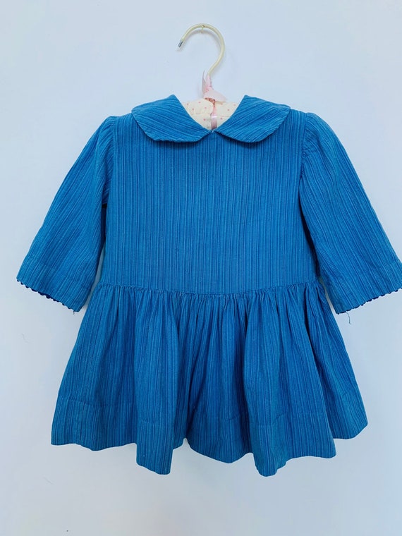 Vintage blue dress, baby girls boho, cotton - image 2