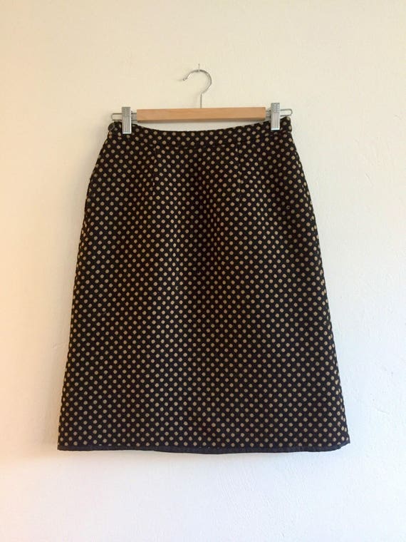 Ladies vintage skirt, polka dot wool, black tan
