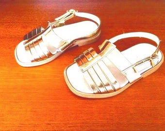 Baby Girl Sandals, Vintage Gold Italian Leather, Size 21 EU (5.5 US, 4.5 UK) - 5” Length, 3/8” Heel