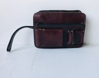 Vintage brown leather bag/wallet/wristlet, tomboy/boho/hippie/folk/country/bohemian/true vintage