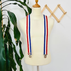 Vintage wide suspenders, red white blue, lumberjack, Western