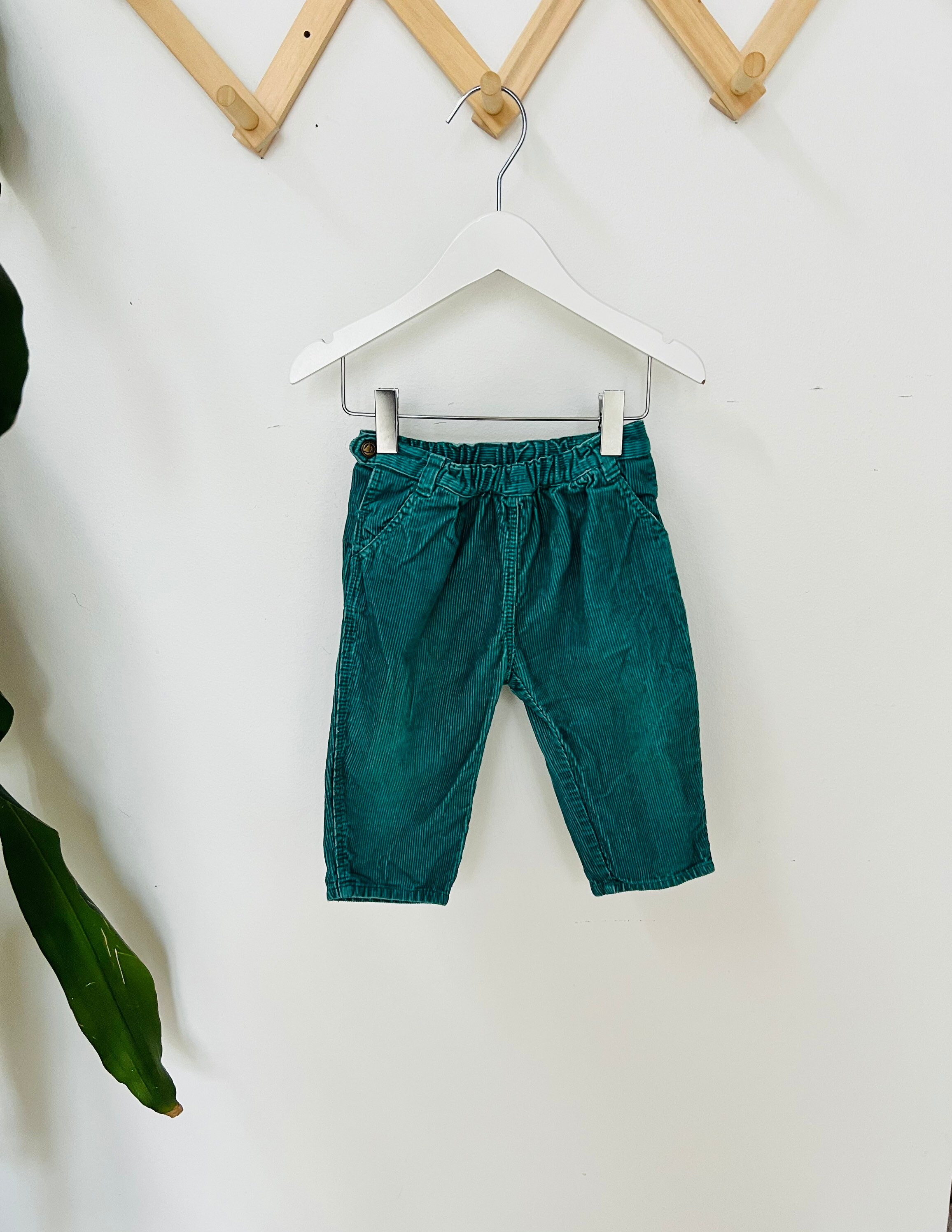 Petit Bateau baby pants, corduroy, teal, 12 months