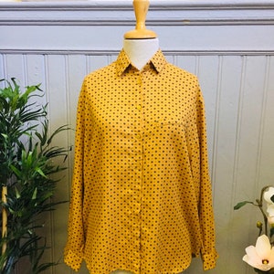 Ladies vintage blouse, yellow, long sleeve, print, shirt, top