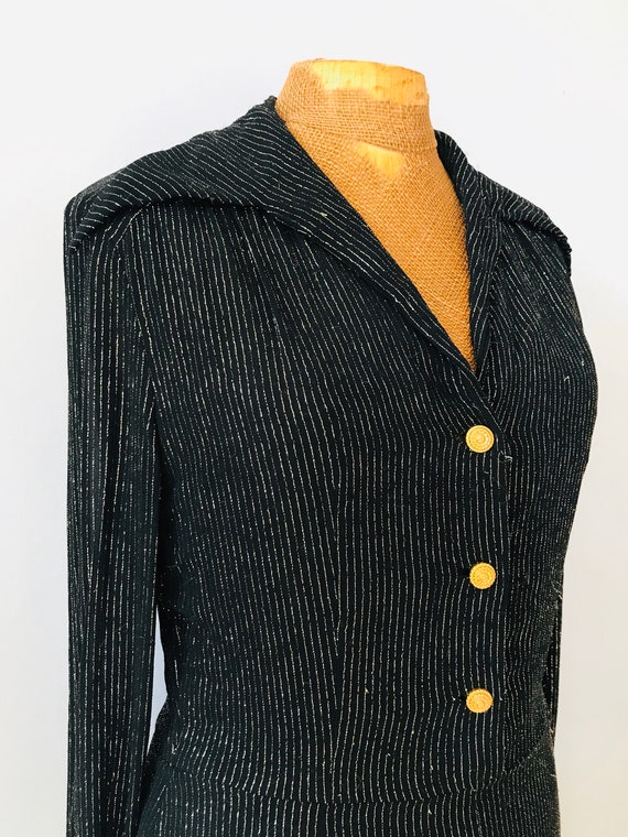 Vintage pinstripe dress, 1960s long sleeve, black… - image 6