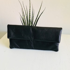 Clutch de cuero para damas, bolso, negro