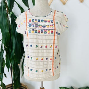 Vintage boho blouse, ethnic, cotton, hippie, embroidered, white