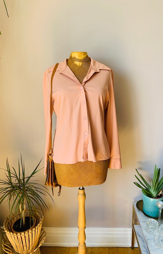 Ladies vintage blouse, peach / pink, boho, 1970s