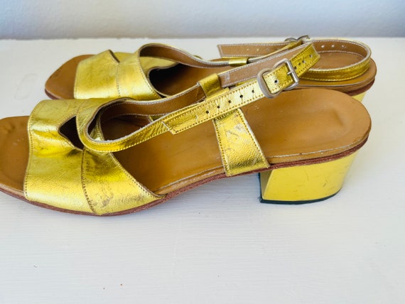 Vintage leather shoes, gold leather, ladies, dres… - image 5