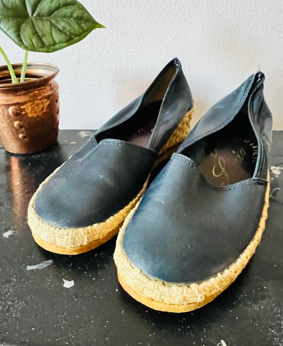 Girls vintage espadrilles, leather, navy blue, It… - image 2