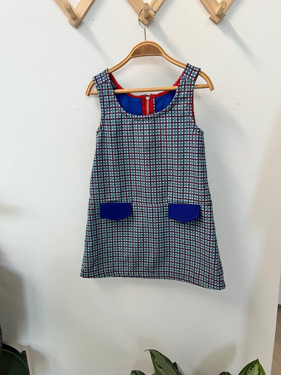 Girls vintage 1960s dress, argyle, sleeveless, fl… - image 2