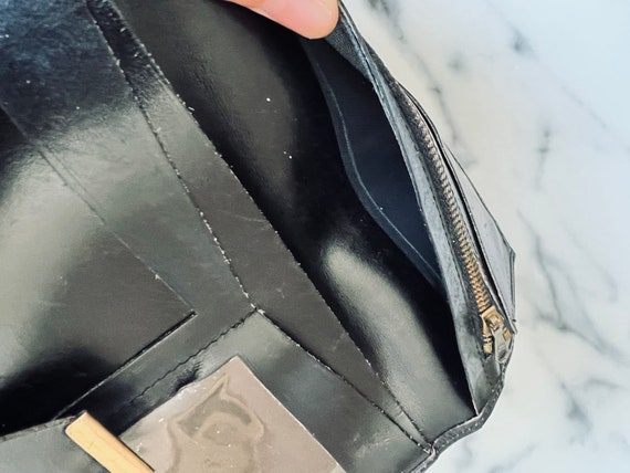 Vintage leather wallet, black, zipper pocket, boh… - image 7