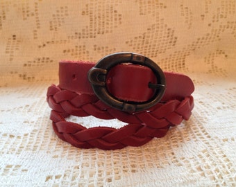 Vintage MILOR Red Leather Belt Womens Size ML Braided  display picture 1