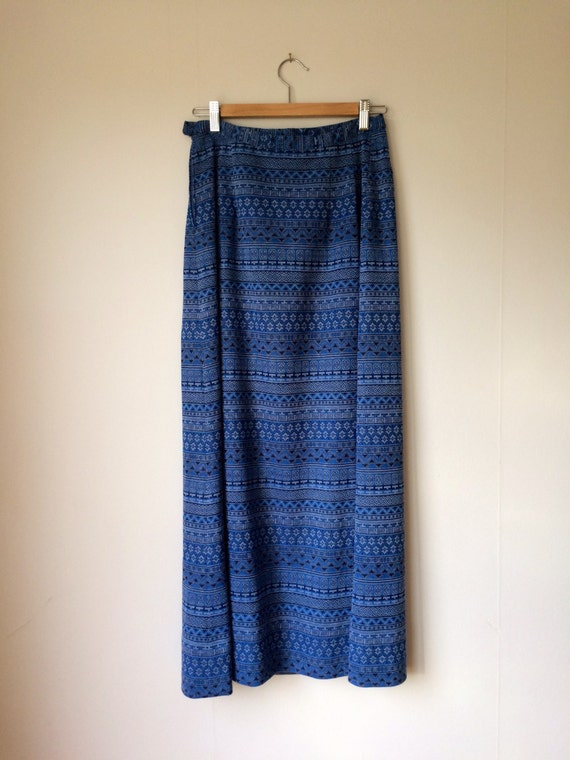 Vintage maxi skirt, blue, ethnic print, folk, boho