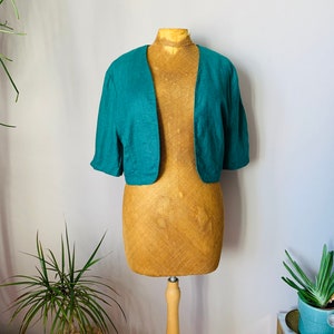 Vintage bolero jacket / cropped  jacket / cardigan in green linen