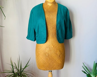 Vintage bolero jacket / cropped  jacket / cardigan in green linen