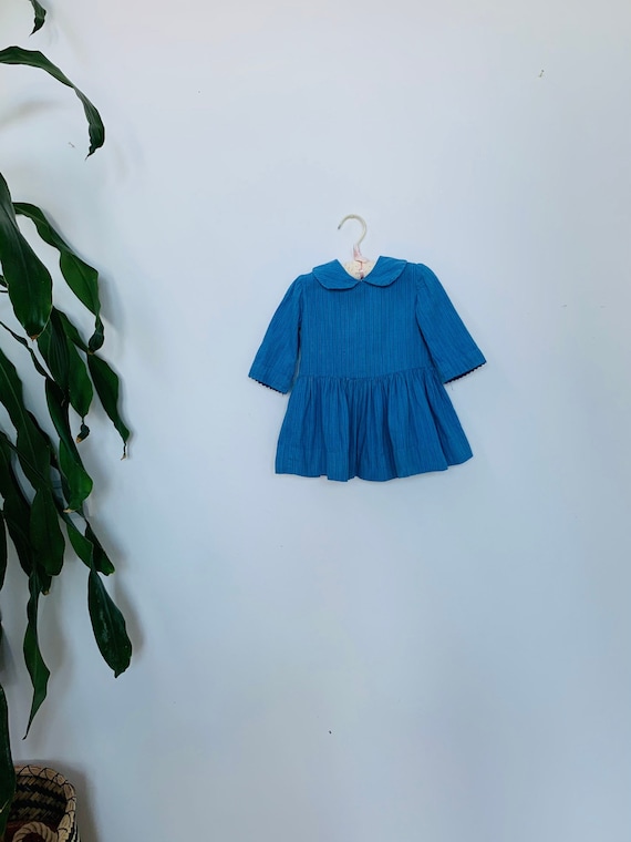 Vintage blue dress, baby girls boho, cotton