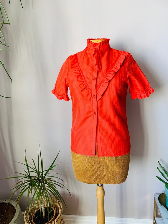 Ladies vintage blouse, 1960s, red, ruffles