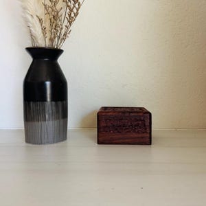 Vintage wooden box, engraved, floral, India, lidded