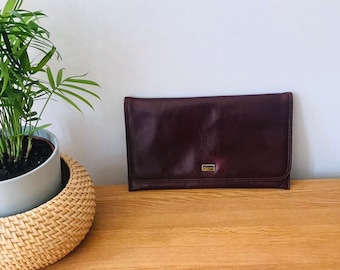 Vintage leather clutch, brown, boho chic