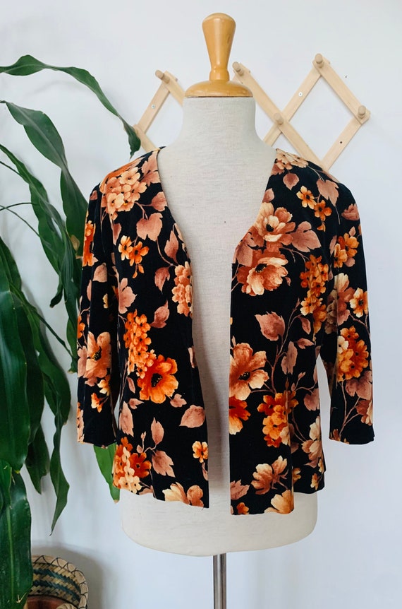 Vintage velvet blazer, ladies, floral