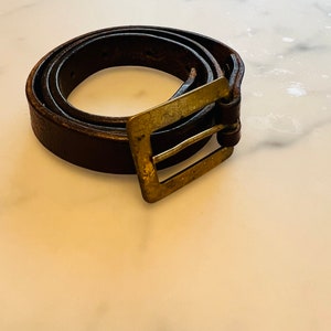 Vintage leather belt, brown, brass buckle, rustic, unisex