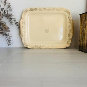 Vintage Platter, Garland Pattern Rectangular Server | Homer Laughlin China | 13.5 x 10.25 In - Ivory Gold Border Mandala