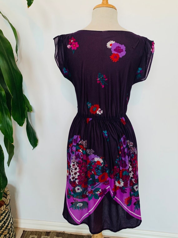 Vintage ladies dress, sheer purple floral print, … - image 5