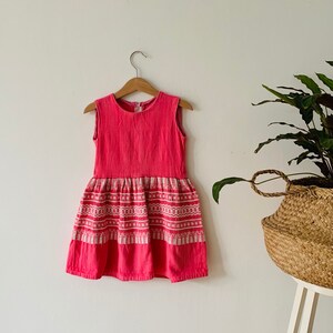 Girls vintage dress, pink embroidered cotton, boho