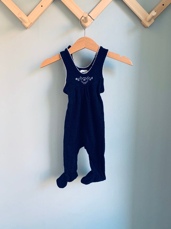 Vintage baby overall / onesie, girls navy blue