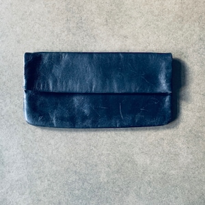 Bolso de mano vintage para mujer, plegable, de piel, para noche, de mediados de siglo, minimalista, azul oscuro